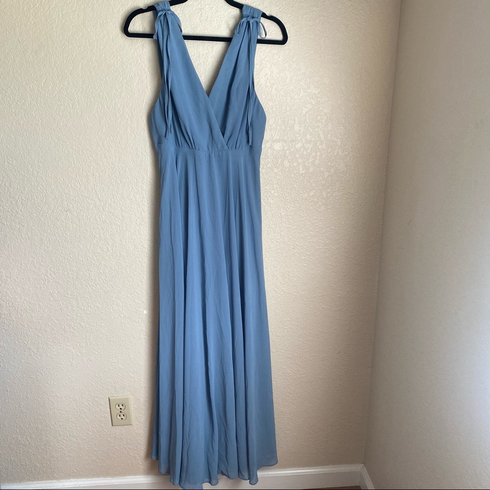 Lulu's V Neck Surplice Sleeveless Maxi Dress Medium dusty blue